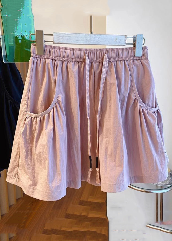 Neue rosa Taschen elastische Taille Baumwolle Shorts Sommer QE012