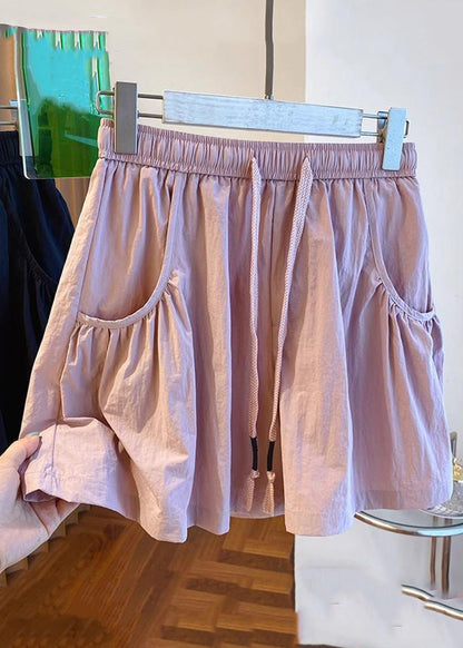 Neue rosa Taschen elastische Taille Baumwolle Shorts Sommer QE012