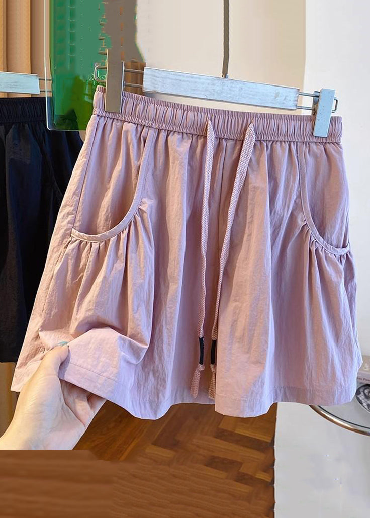 Neue rosa Taschen elastische Taille Baumwolle Shorts Sommer QE012