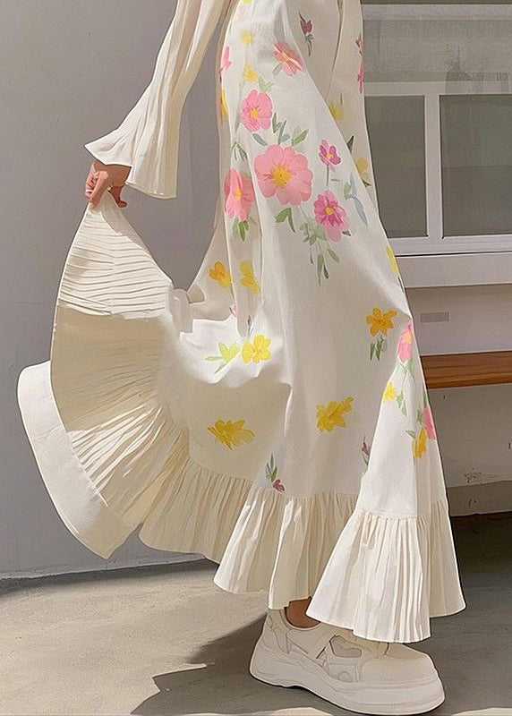 New Pink Print Waist Spring Skirts Cotton High Wrinkled