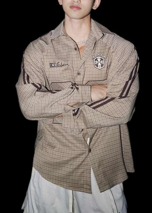 Men Pan Peter Collar New Shirts Plaid Spring Striped Cotton