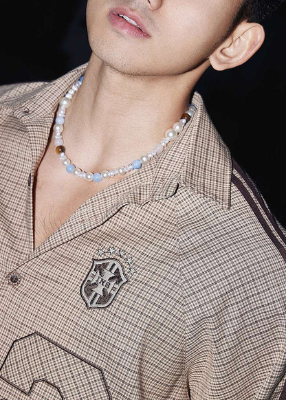 Men Pan Peter Collar New Shirts Plaid Spring Striped Cotton