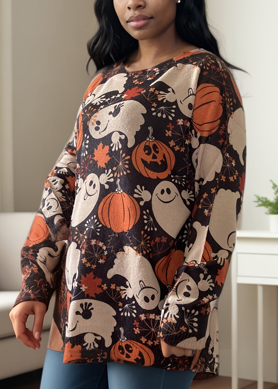 New Print O Neck Knitting Cotton Sweater Long Sleeve AE1012