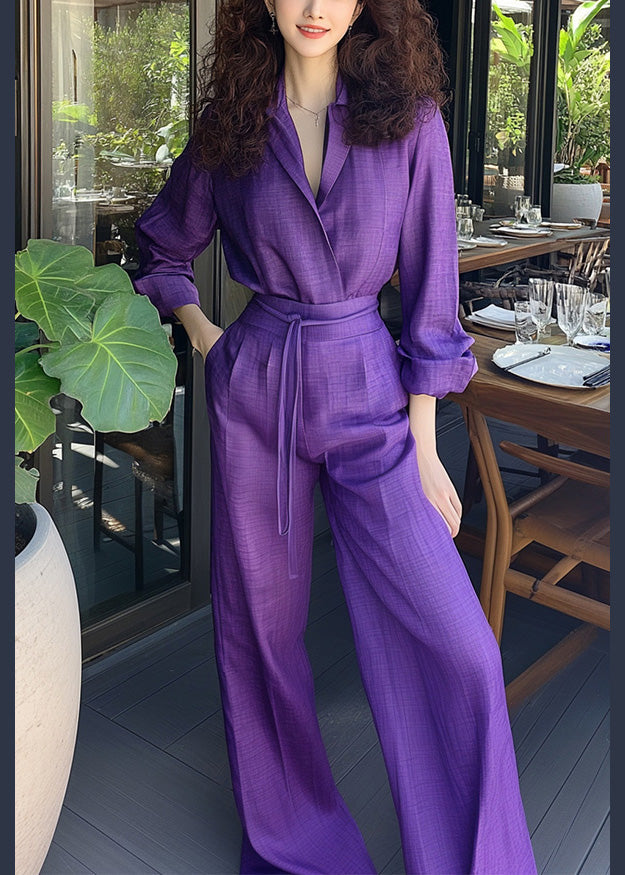 Piece Shirts Pants And Purple Two Set Cotton Pockets Up New Lace