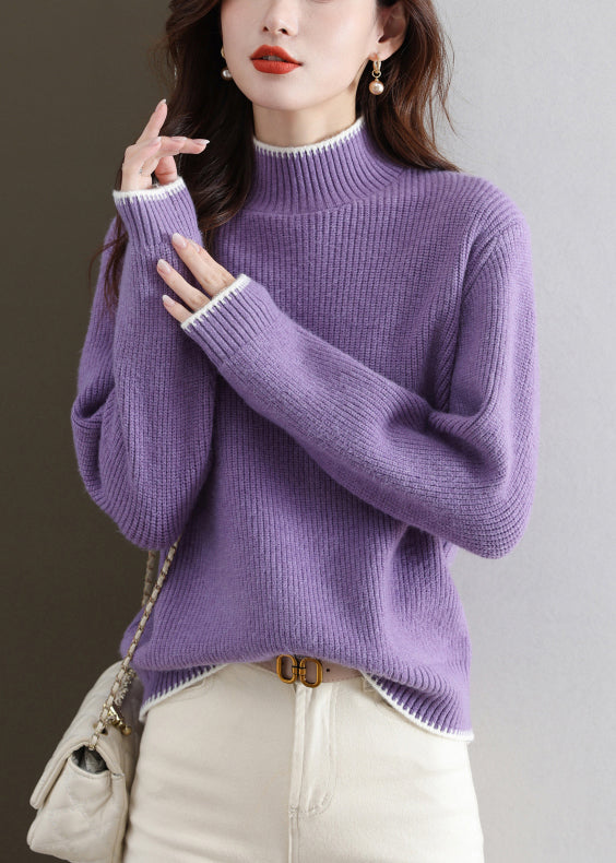 Nouveaux pulls en tricot épais à col roulé violet automne QS031