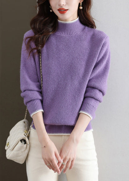 Nouveaux pulls en tricot épais à col roulé violet automne QS031