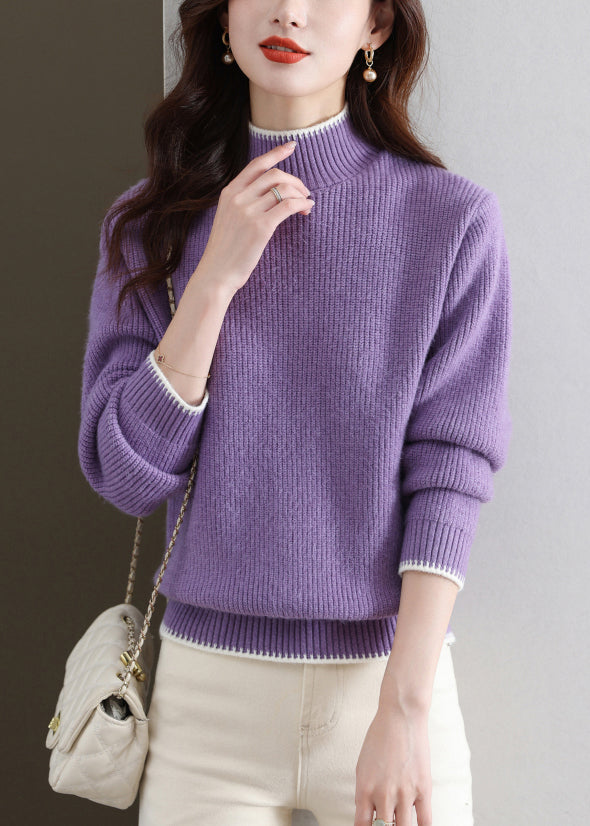 Nouveaux pulls en tricot épais à col roulé violet automne QS031