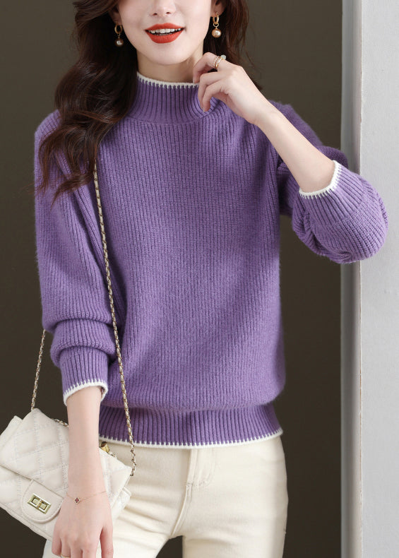 Nouveaux pulls en tricot épais à col roulé violet automne QS031