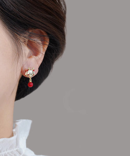 New Red Alloy The Year Of the Loong Pearl Drop Earrings WH051