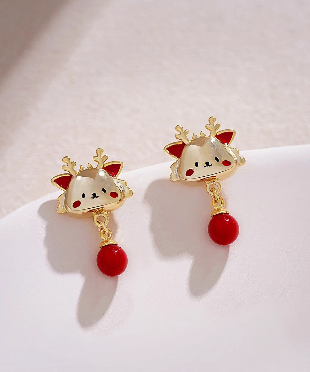 New Red Alloy The Year Of the Loong Pearl Drop Earrings WH051