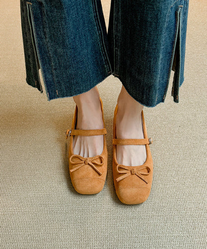 Suede Shoes Red Chunky Splicing New Buckle Bow Strap