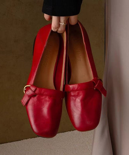 Shoes Red Flat Cowhide New Comfortable Splicing Leather