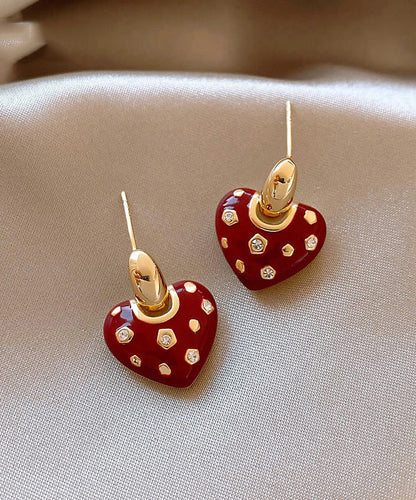 Red Copper Zircon Drop Love Alloy New Earrings