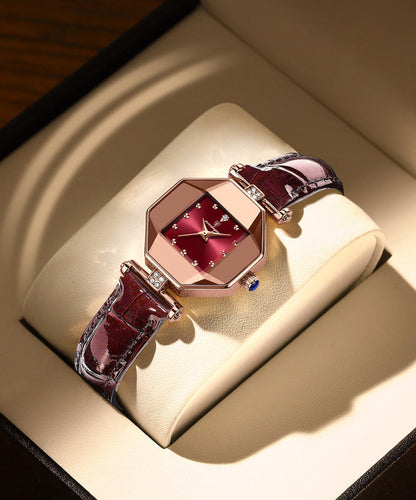 Movement Red Leather Tempere Glass New Waterproof Mineral Quartz