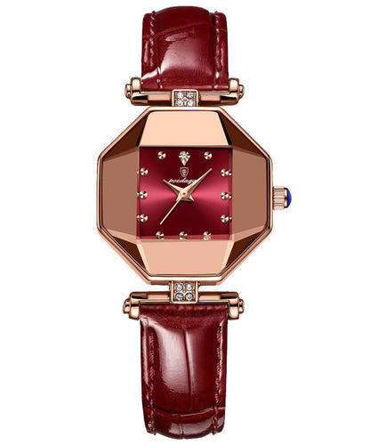 Movement Red Leather Tempere Glass New Waterproof Mineral Quartz