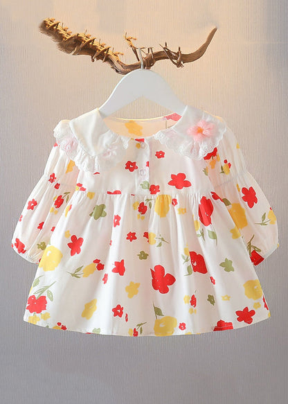 New Red Peter Pan Collar Button Print Cotton Baby Shirts Spring YU1049