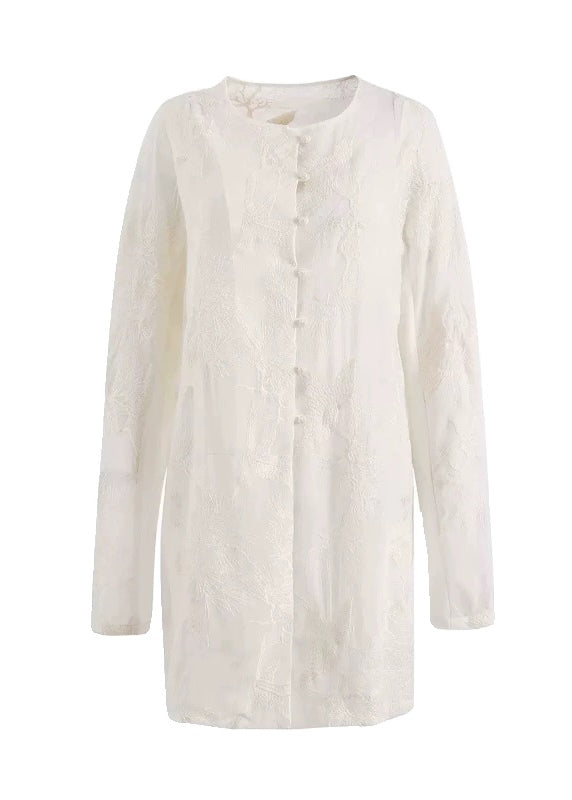 New Retro Beige Embroidered Shirts Dress Long Sleeve WW1028