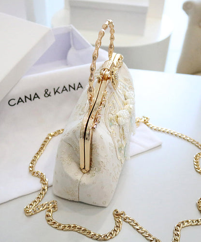 Handbag Beige Embroidered Retro Cotton New Tote Zircon