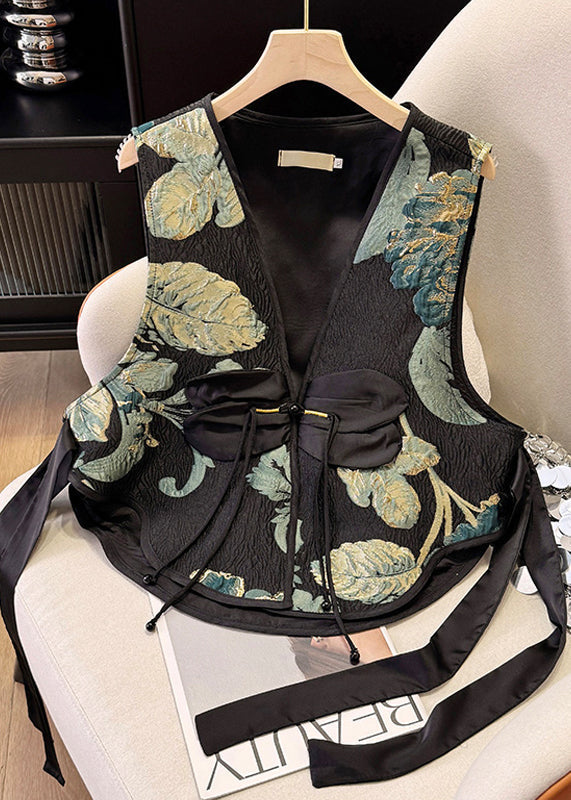 Black Tasseled Summer Jacquard Vests New Silk Retro
