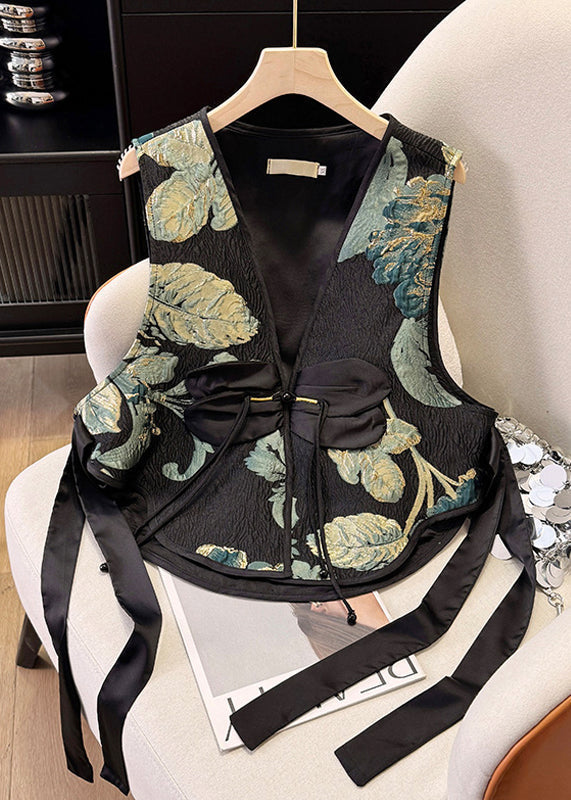 Black Tasseled Summer Jacquard Vests New Silk Retro