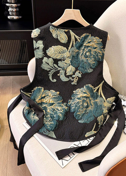 Black Tasseled Summer Jacquard Vests New Silk Retro