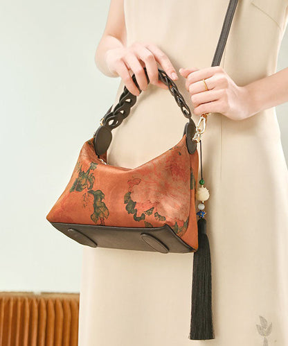 Bag Print Green Retro Tassel Blackish Silk New Tote