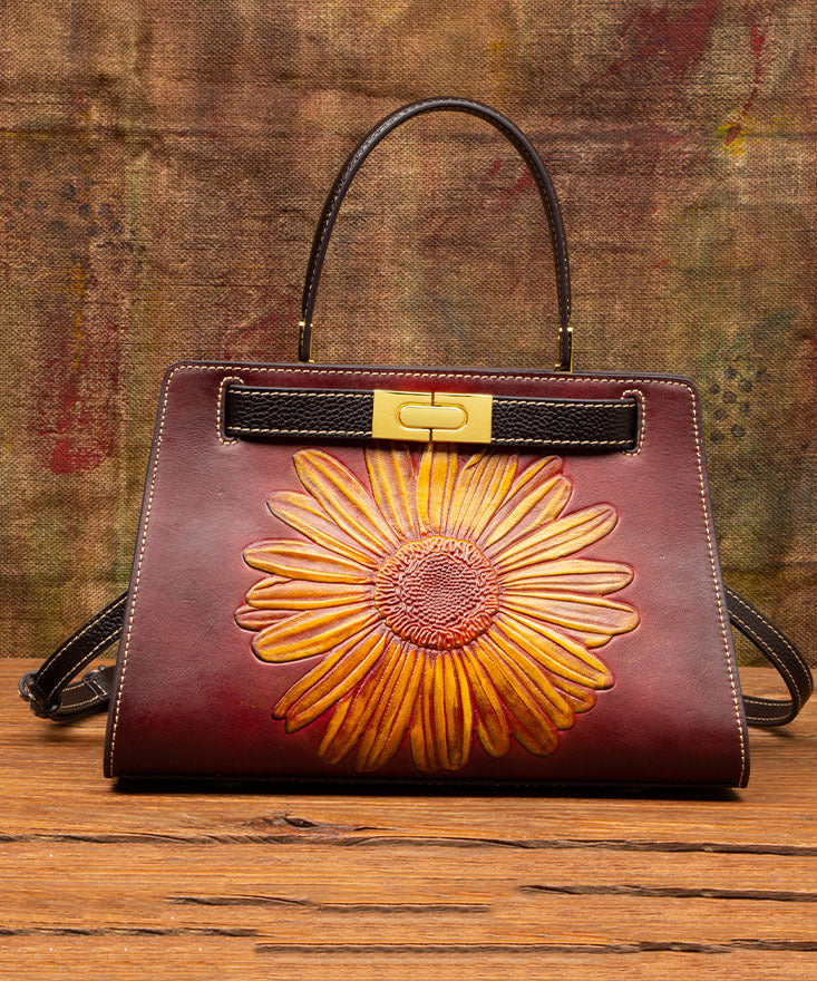 Retro Calf Bag Leather Brown New Embossed Messenger