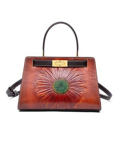 Retro Calf Bag Leather Brown New Embossed Messenger