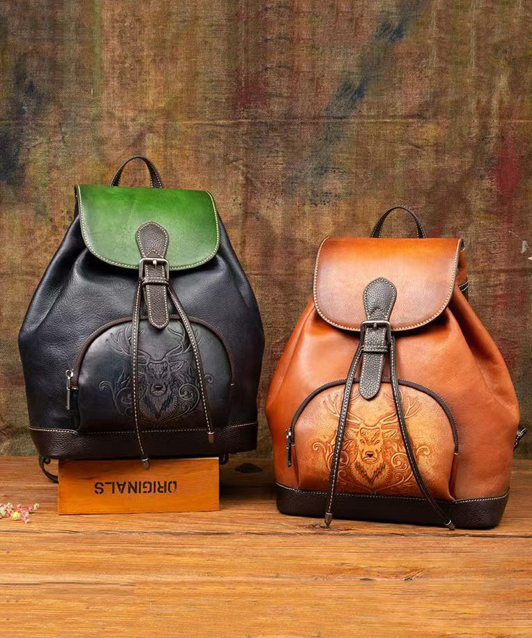 Leather Bag Capacity Backpack Brown New Retro Large Calf