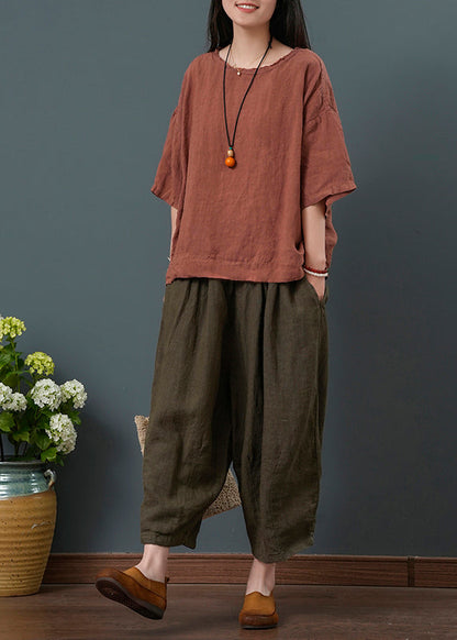 Two New Linen Red Retro Summer Set Oversized Pieces Dull