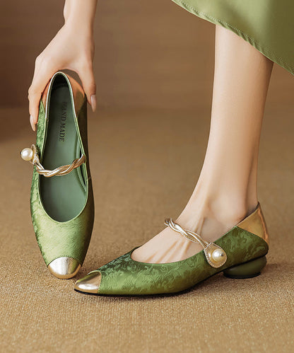 Buckle Strap Leather Cowhide New Shoes Chunky Green Retro