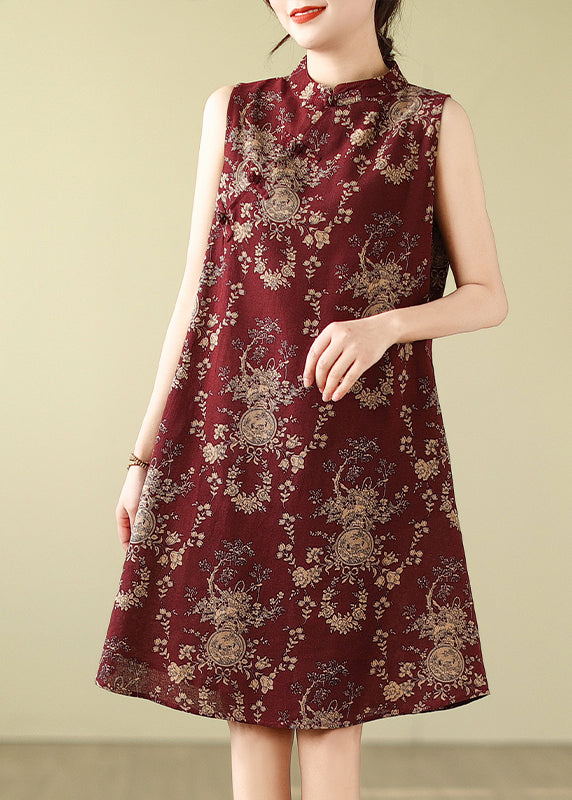 Collar Dress Print New Line A Cotton Mandarin Mulberry Retro