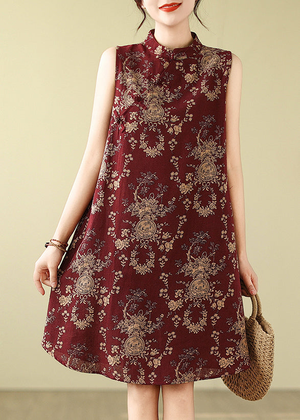 Collar Dress Print New Line A Cotton Mandarin Mulberry Retro