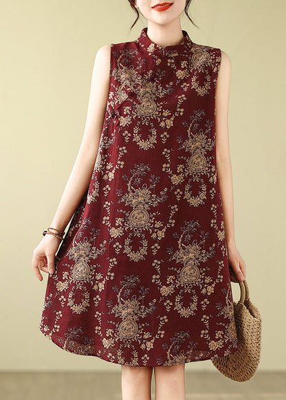 Collar Dress Print New Line A Cotton Mandarin Mulberry Retro