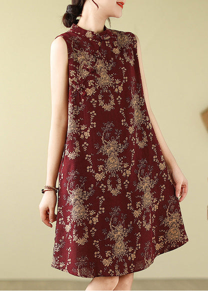Collar Dress Print New Line A Cotton Mandarin Mulberry Retro