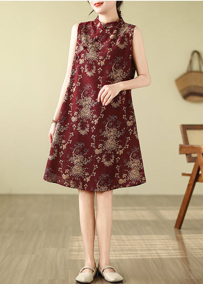 Collar Dress Print New Line A Cotton Mandarin Mulberry Retro