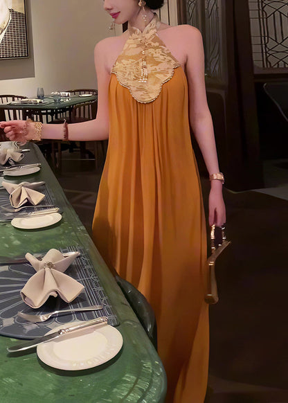 Chiffon New Halter Orange Retro Patchwork Summer Dresses