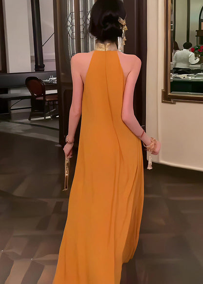 Chiffon New Halter Orange Retro Patchwork Summer Dresses
