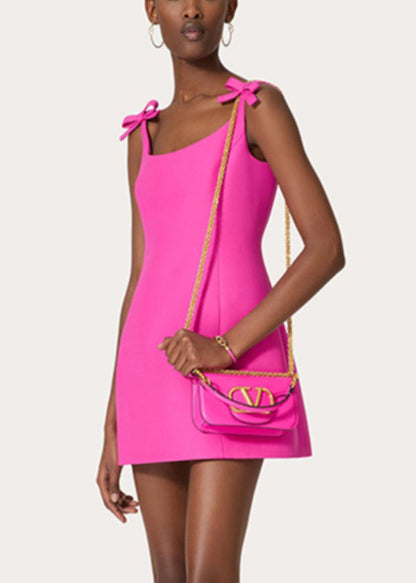 Mini Rose New Cotton Dress Pockets Sleeveless Solid Bow