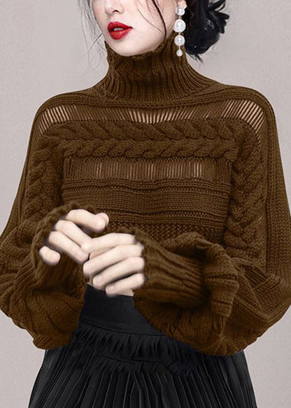 New Rose Rollkragenpullover mit aushöhlendem Zopfmuster, Pullover für den Winter, WK009