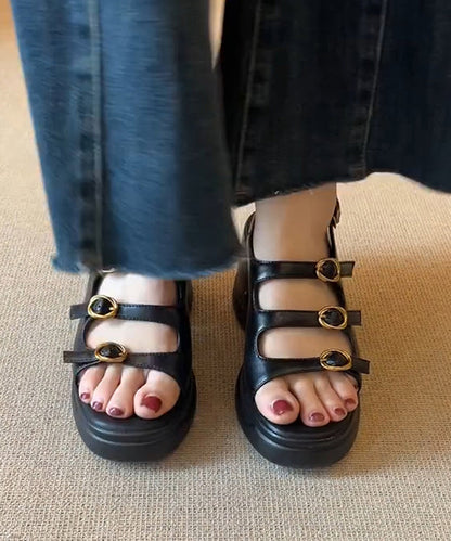 Toe Splicing Peep Black New Sandals Platform Leather Faux