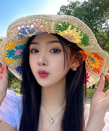 Beige Protection Hat Straw Shading Summer Sun Woven New