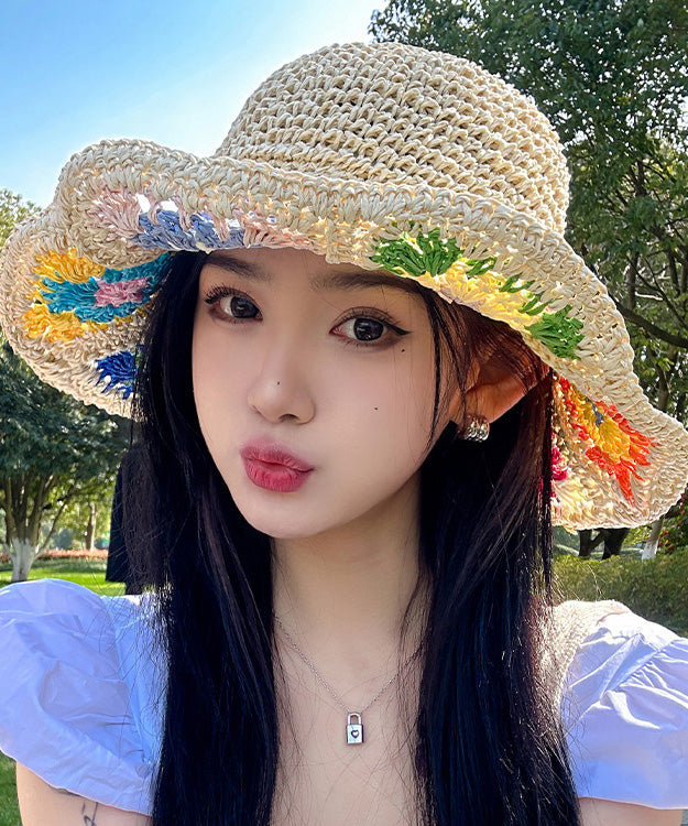 Beige Protection Hat Straw Shading Summer Sun Woven New