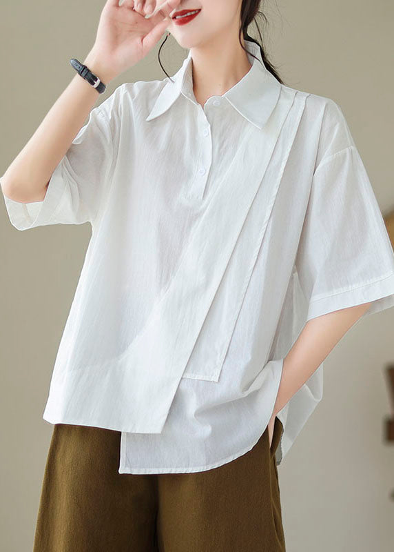 Shirt Patchwork New Cotton Asymmetrical White Button Summer