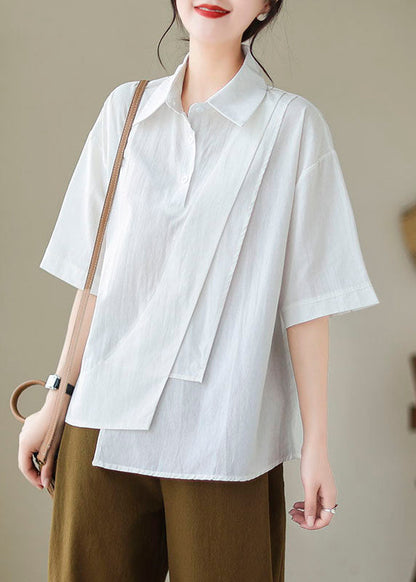 Shirt Patchwork New Cotton Asymmetrical White Button Summer