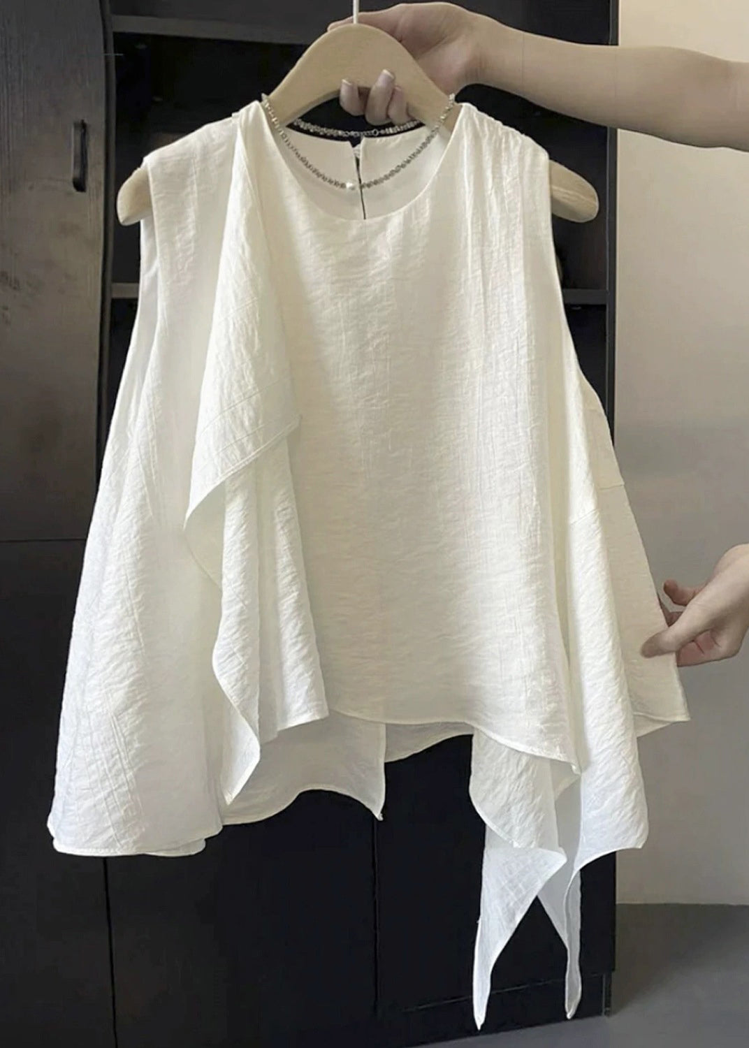 Shirts Sleeveless Neck O Cotton New White Asymmetrical