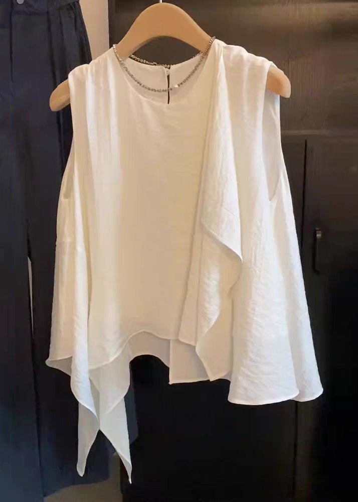 Shirts Sleeveless Neck O Cotton New White Asymmetrical