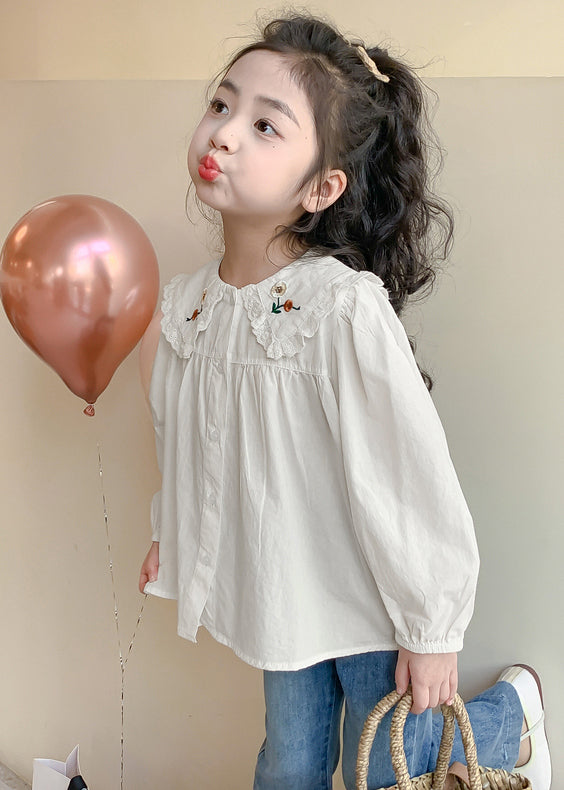 New White Button Solid Cotton Kids Girls Shirts Spring YU1038