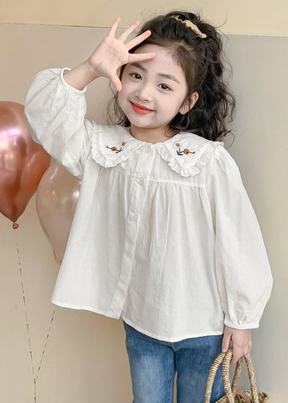 New White Button Solid Cotton Kids Girls Shirts Spring YU1038