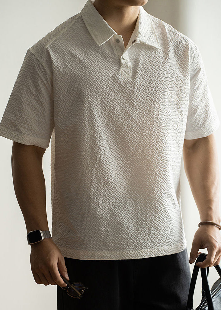White Mens Shirts New Button Summer Solid Polo Cotton